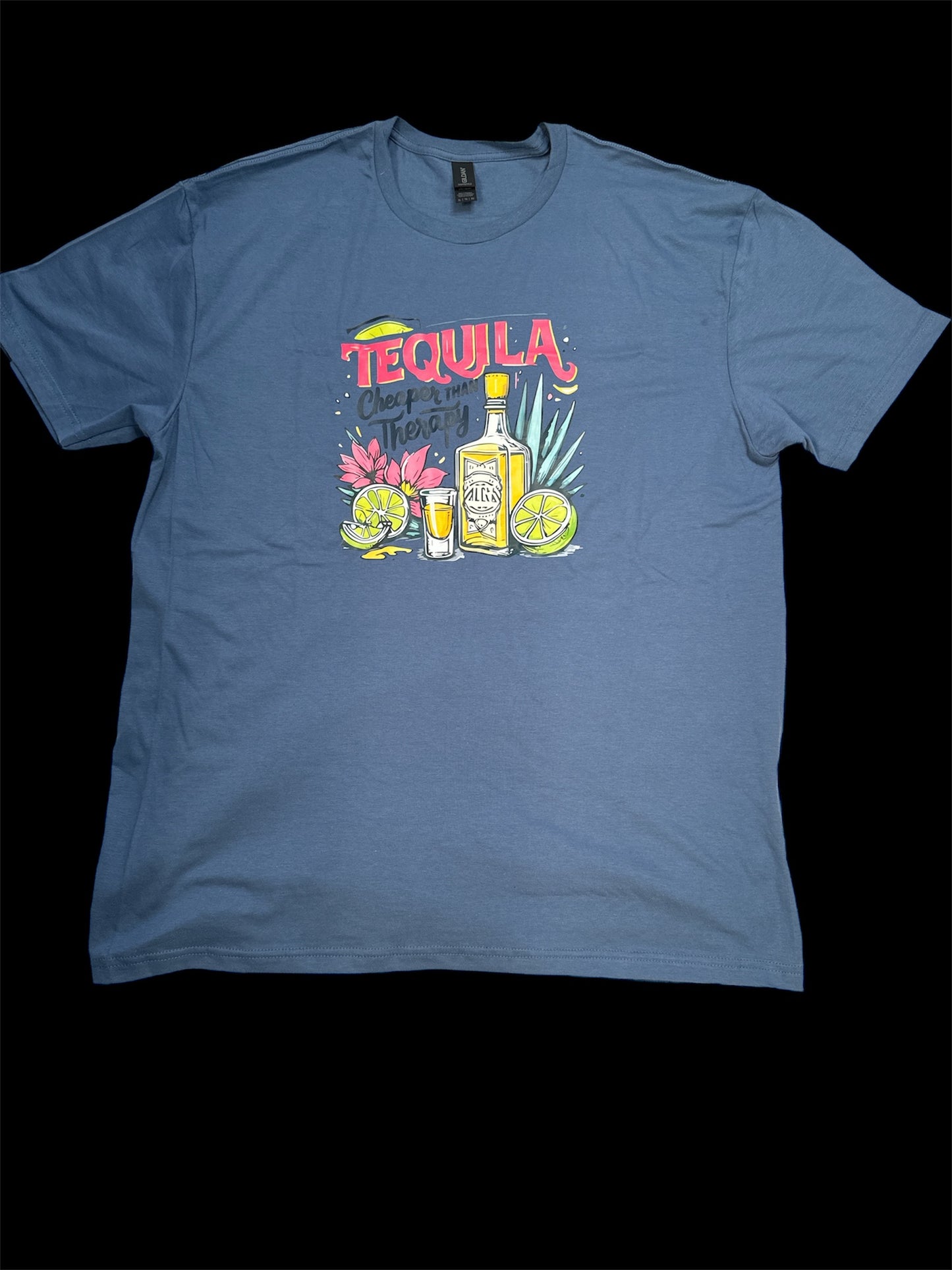 Short Sleeve Solid t-shirt T036 - Tequila Cheaper Than Therapy - XL