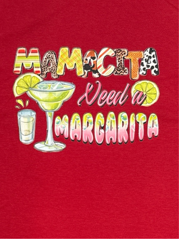 Short Sleeve Solid t-shirt T013 - Mamacita Needs A Margarita- Medium