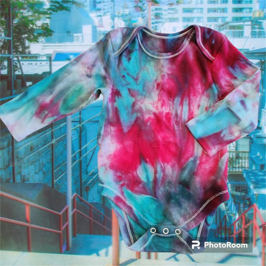 Ice Dye Long Sleeve Onesie “Hawaiian Water Falls” #B04