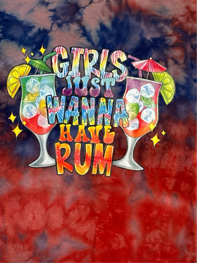 Ice Dye Short Sleeve T-Shirt-Girls Wanna Have Rum - Small