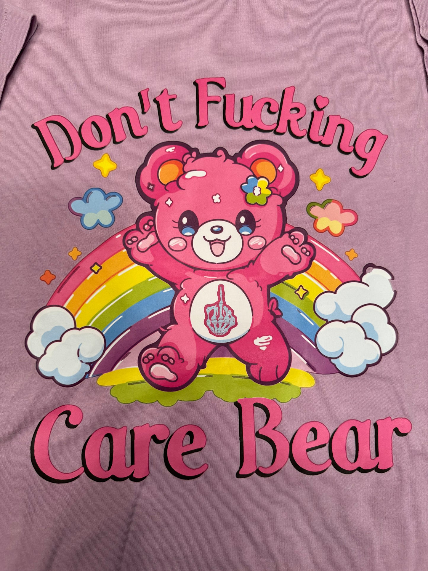 Short Sleeve "Don't Fucking Care Bear" T-shirt - Oversized Medium