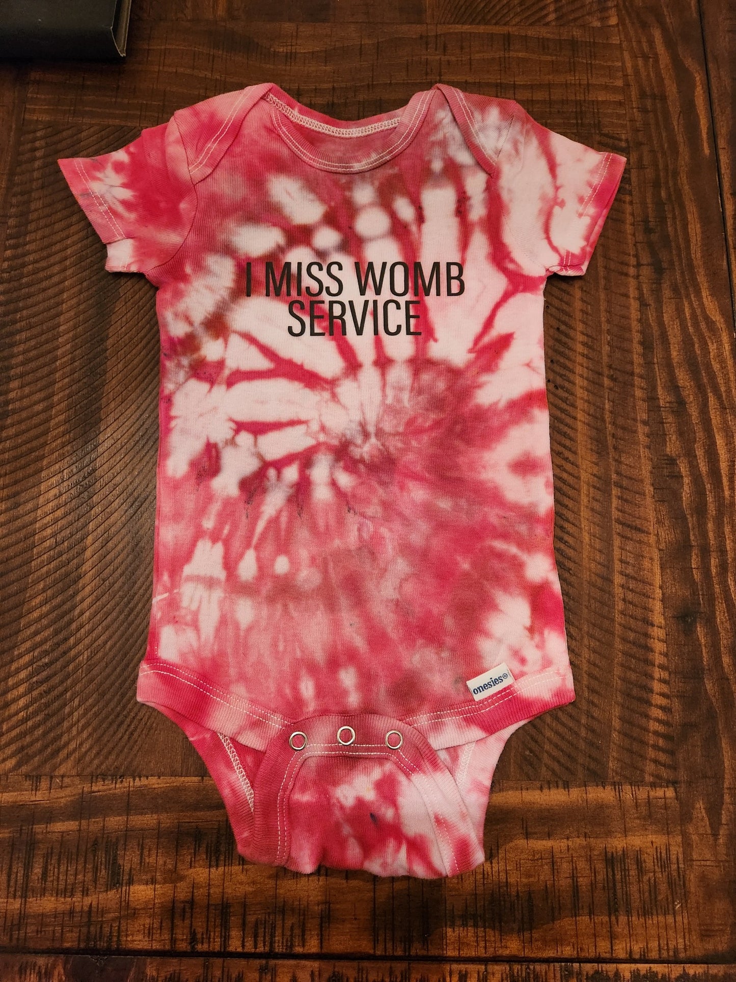 “Red Burst - I Miss Womb Service” Ice Dye Short Sleeve Onesie