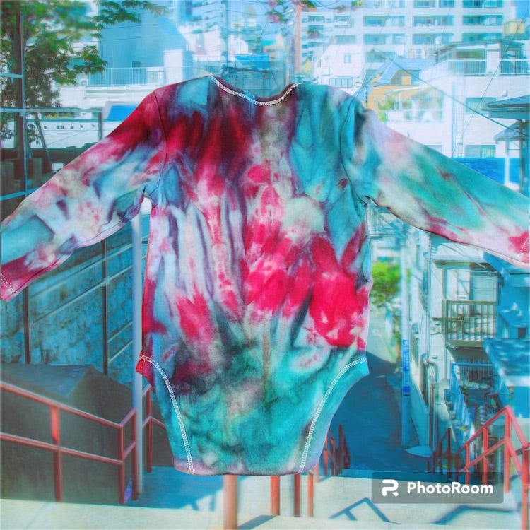 Ice Dye Long Sleeve Onesie “Hawaiian Water Falls” #B04