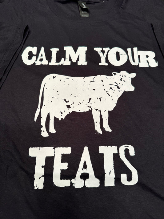 Short Sleeve Solid t-shirt T039 - Calm Your Teats - Large