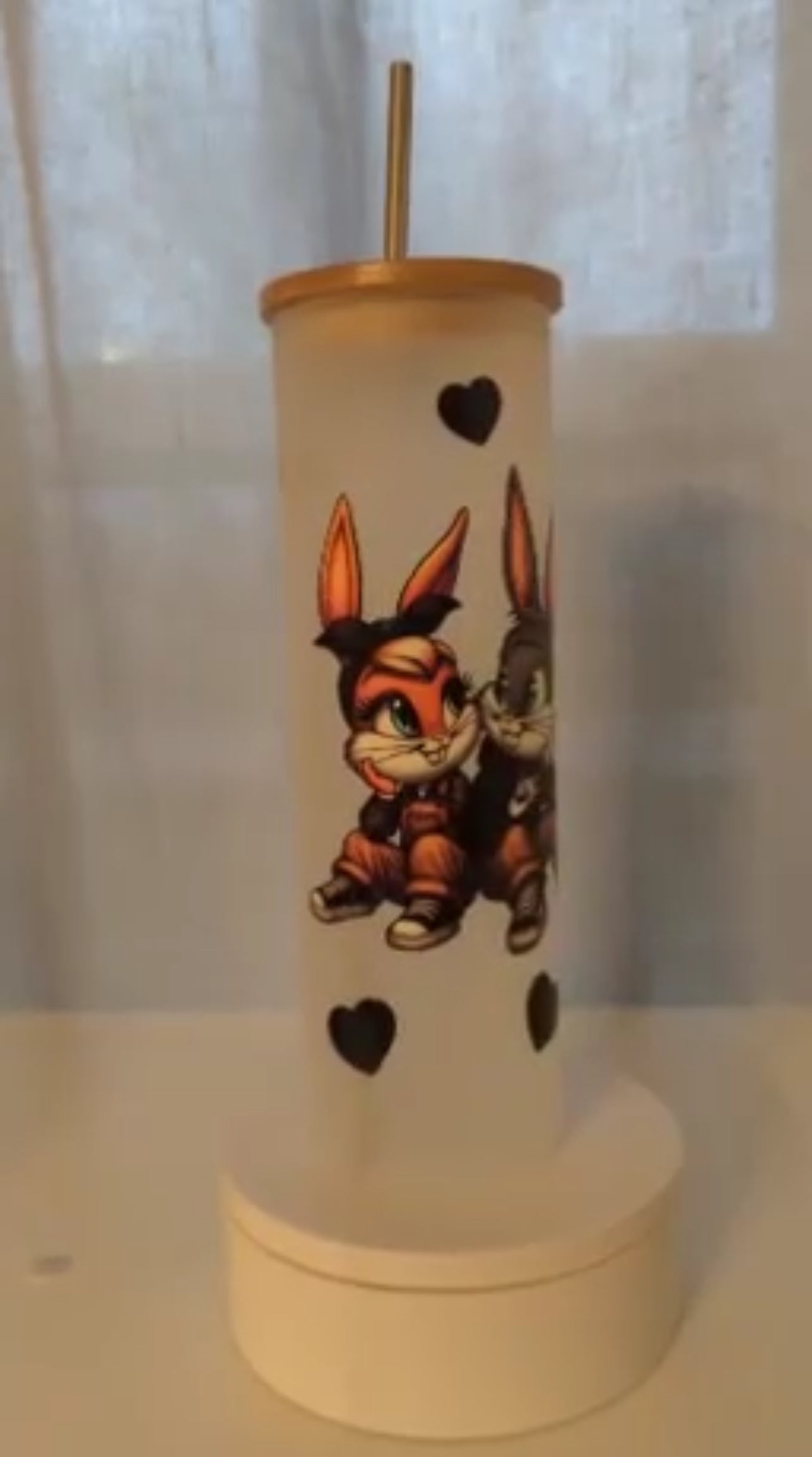 20oz Frosted Glass Tumbler-Bunny Love