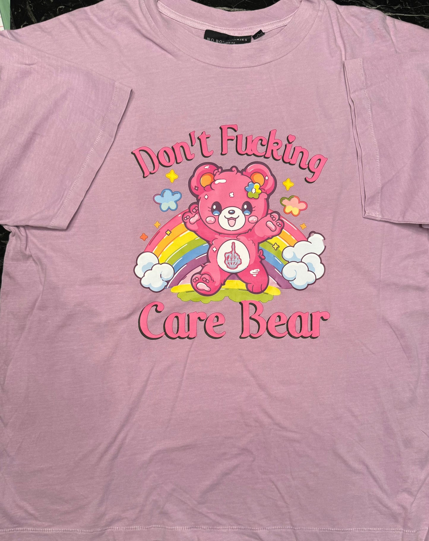 Short Sleeve "Don't Fucking Care Bear" T-shirt - Oversized Medium