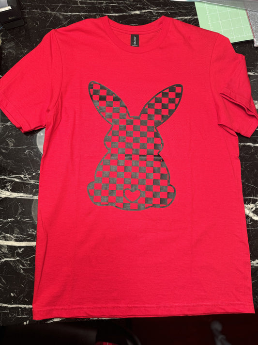 Short Sleeve solid T-shirt T004 Checkered Bunny - Small