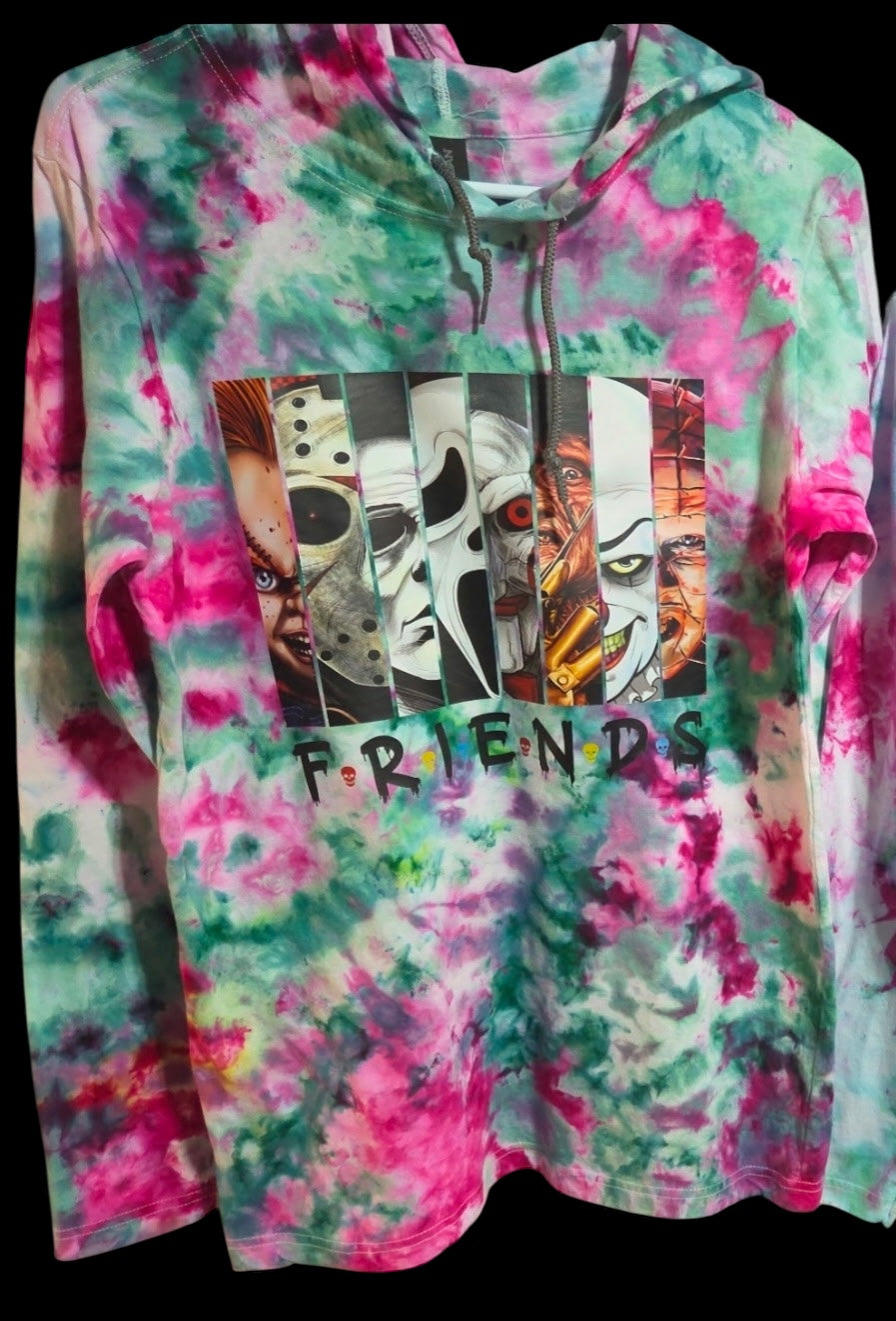 Ice Dye Long Sleeve Hooded Shirt - Friends