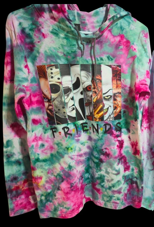 Ice Dye Long Sleeve Hooded Shirt - Friends