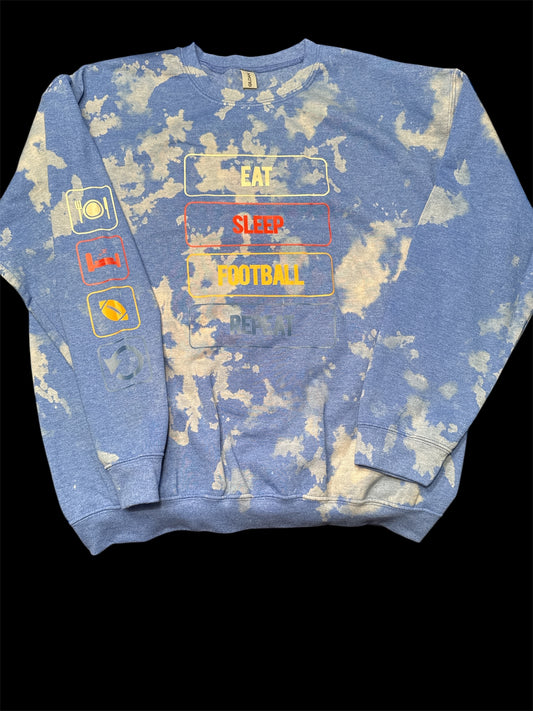 Reverse Dye Crewneck Sweatshirt -Eat Sleep Football Repeat - Large