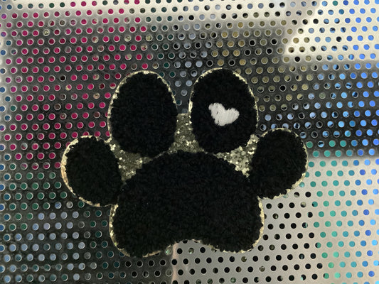 Dog Paw with Heart in Paw Chenille Patch