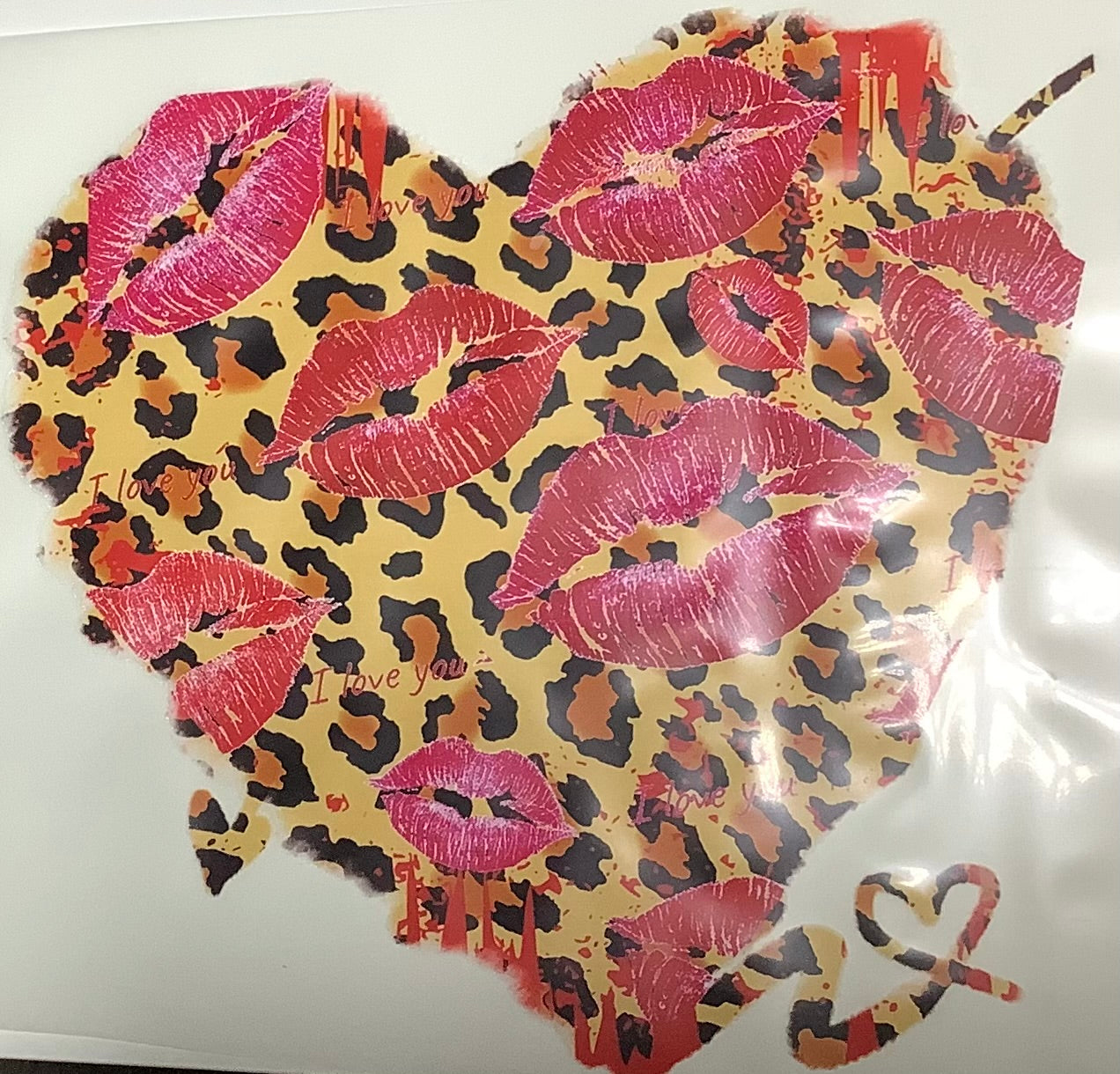 Colored Screen Print: Cheetah Heart with Red Lips