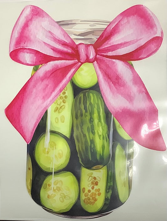 Colored Screen Print: Pickle Jar with A Pink Bow